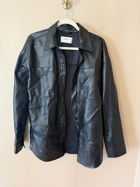 Babaton Black Leather Overshirt Jacket